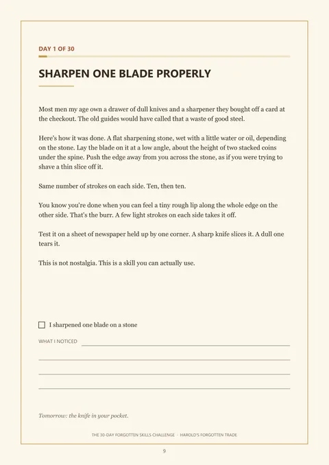 Day 1 of the challenge: sharpen one blade properly